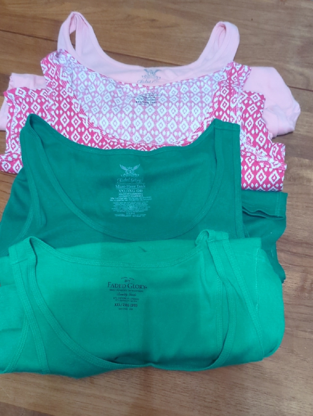 Faded Glory Pink and Green Tank Top Bundle